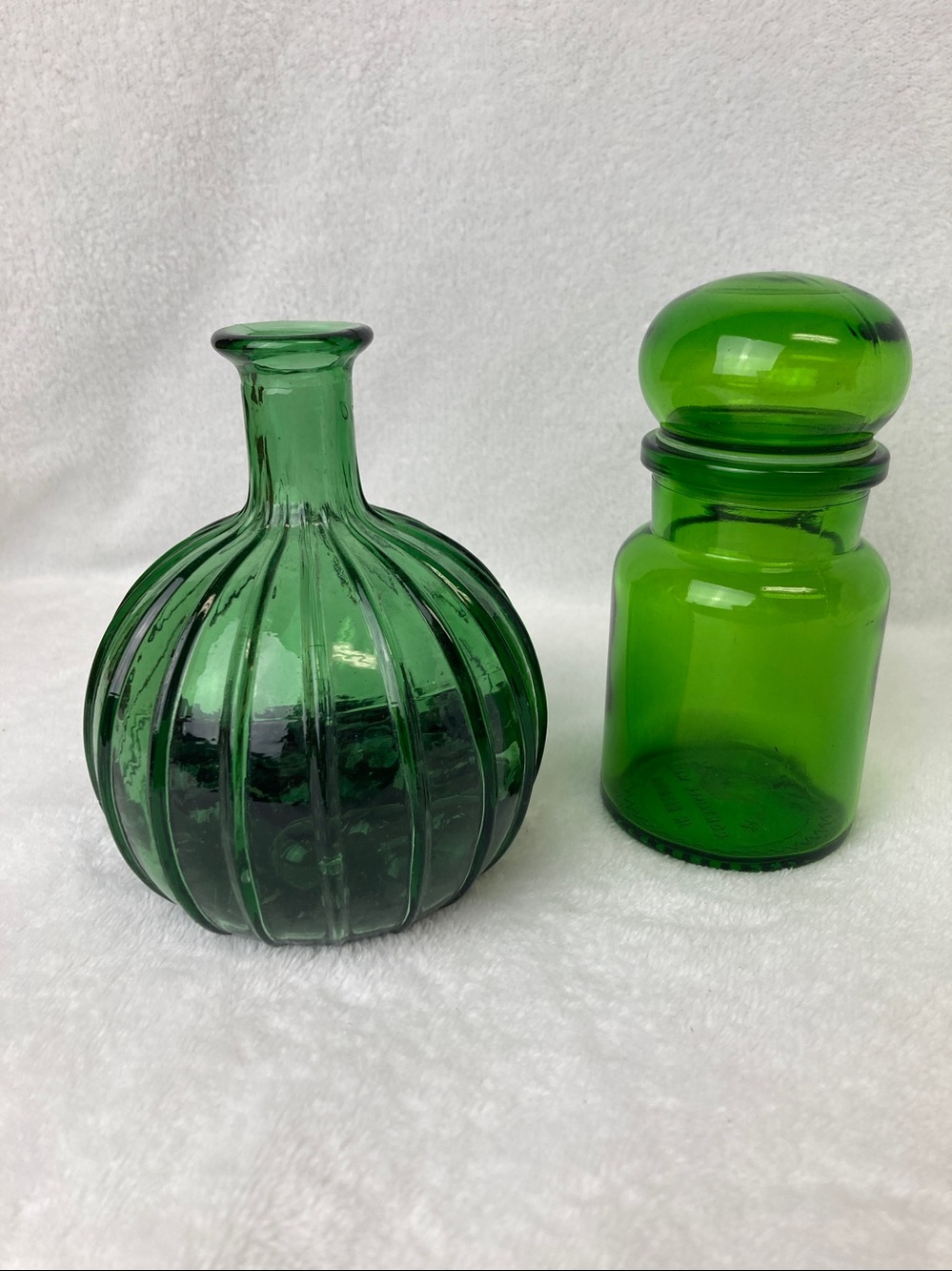 Gorgeous Duo of Green Glass Decor